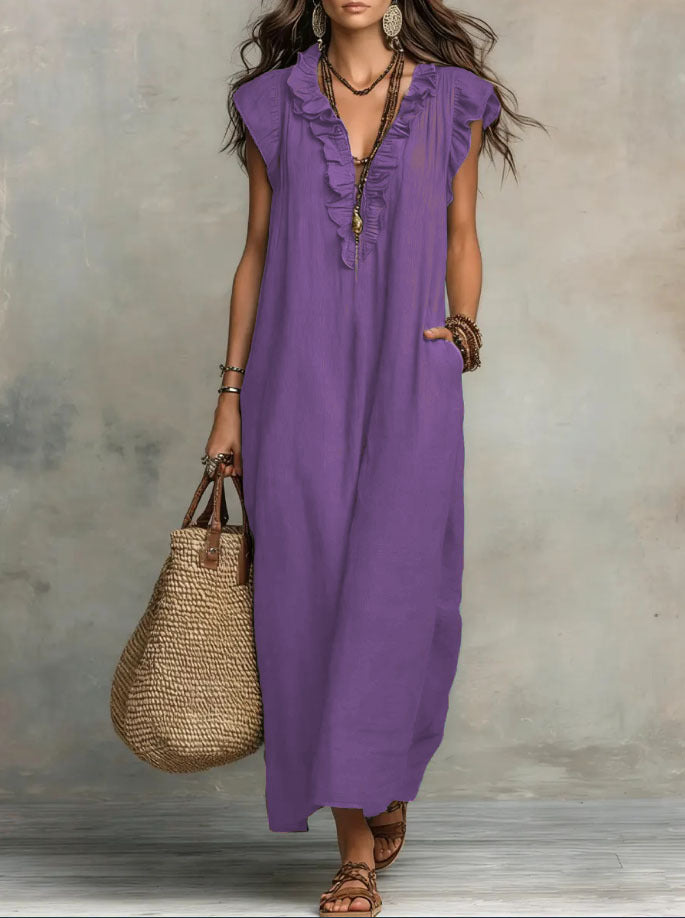Women's Sleeveless V-Neck Vacation Maxi Dress