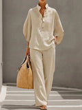 Women's V-Neck Top & Straight-Leg Pants Set