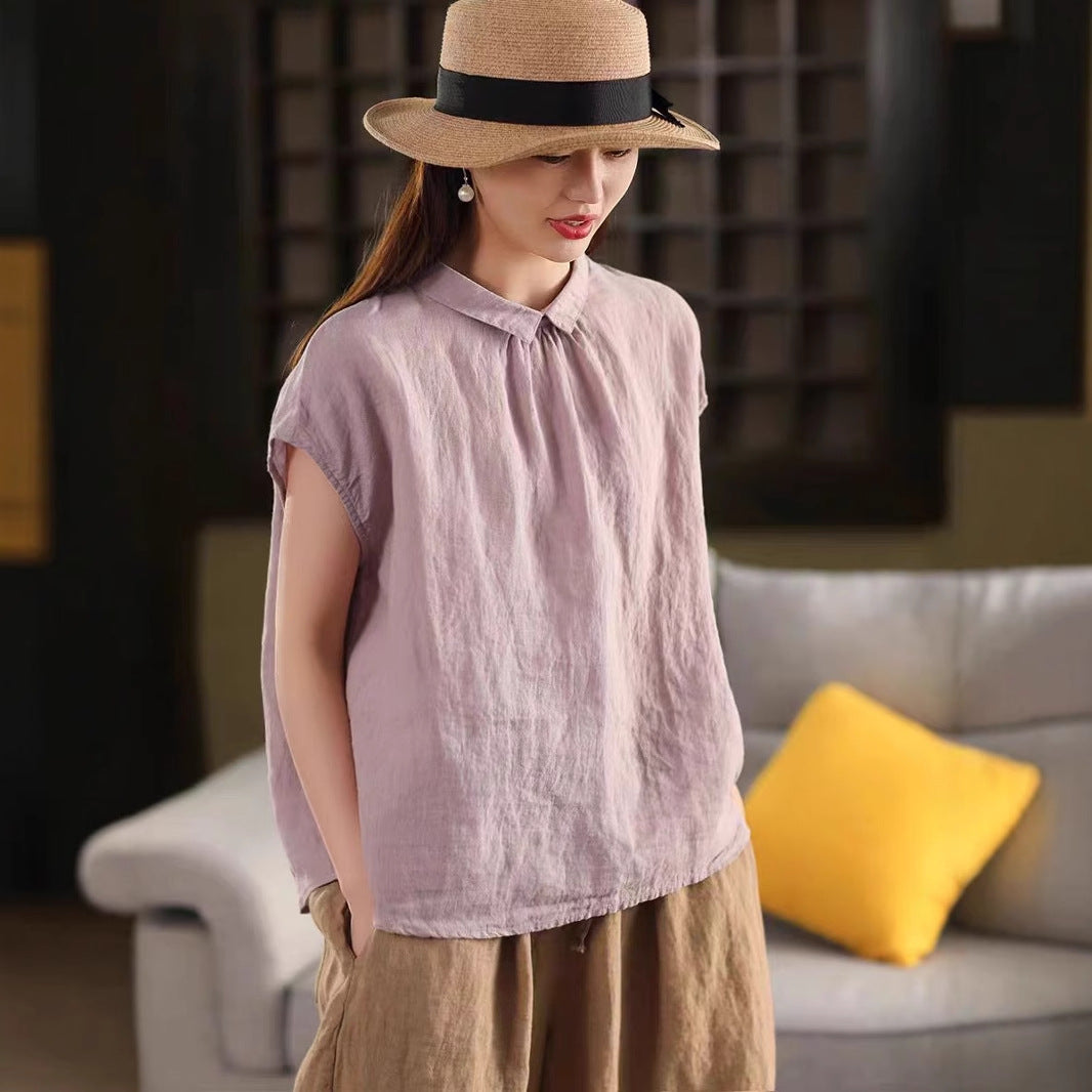 Women's Linen Back-Button Blouse