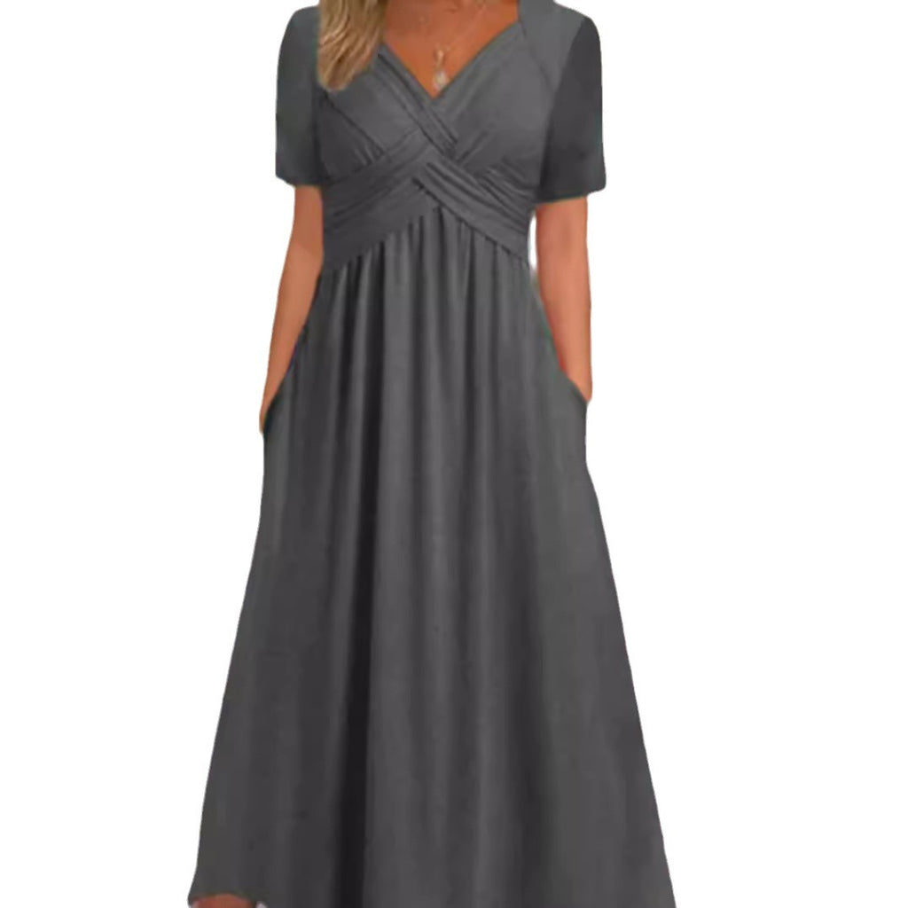 Becimi Women's V-Neck Oversized Pocket Dress