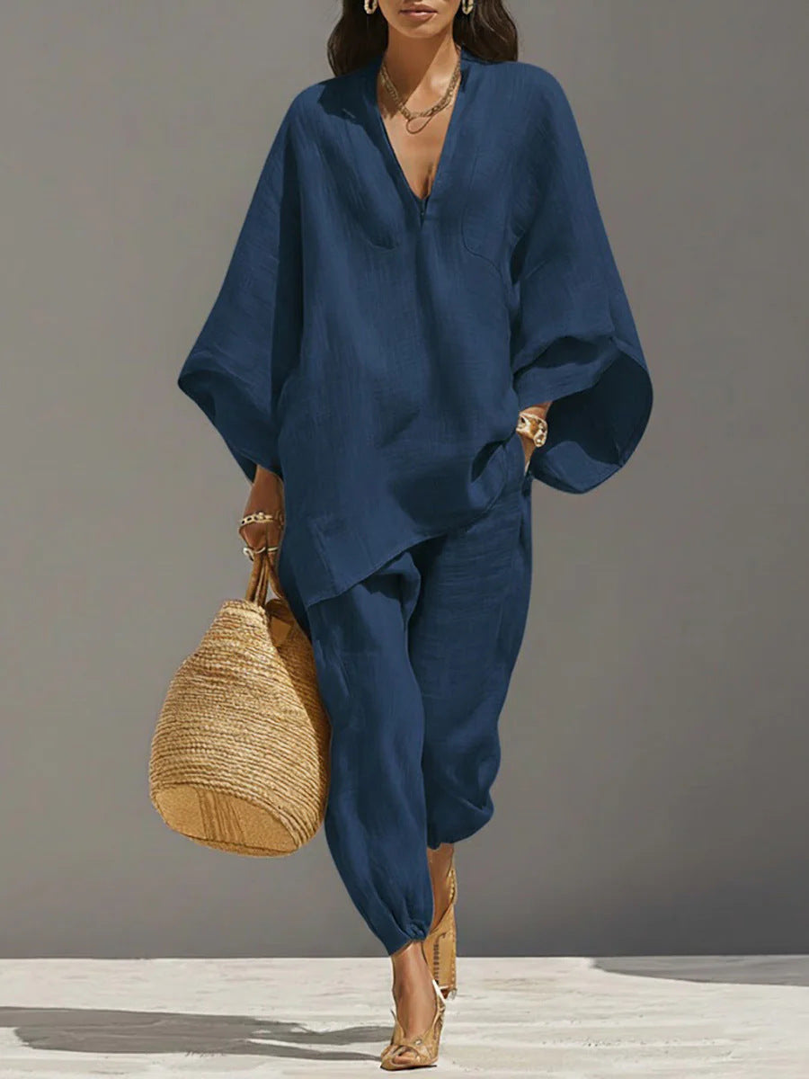Women's Collared Shirt Two-Piece Set
