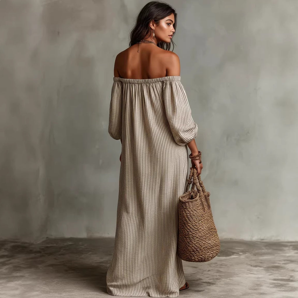 Becimi Women's One-Shoulder Striped Long Sleeve Dress