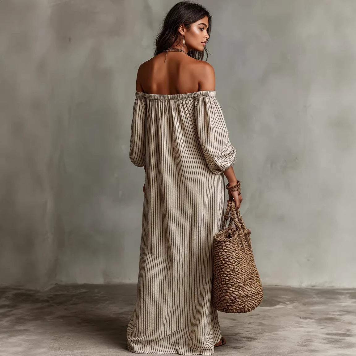 Becimi Women's One-Shoulder Striped Long Sleeve Dress