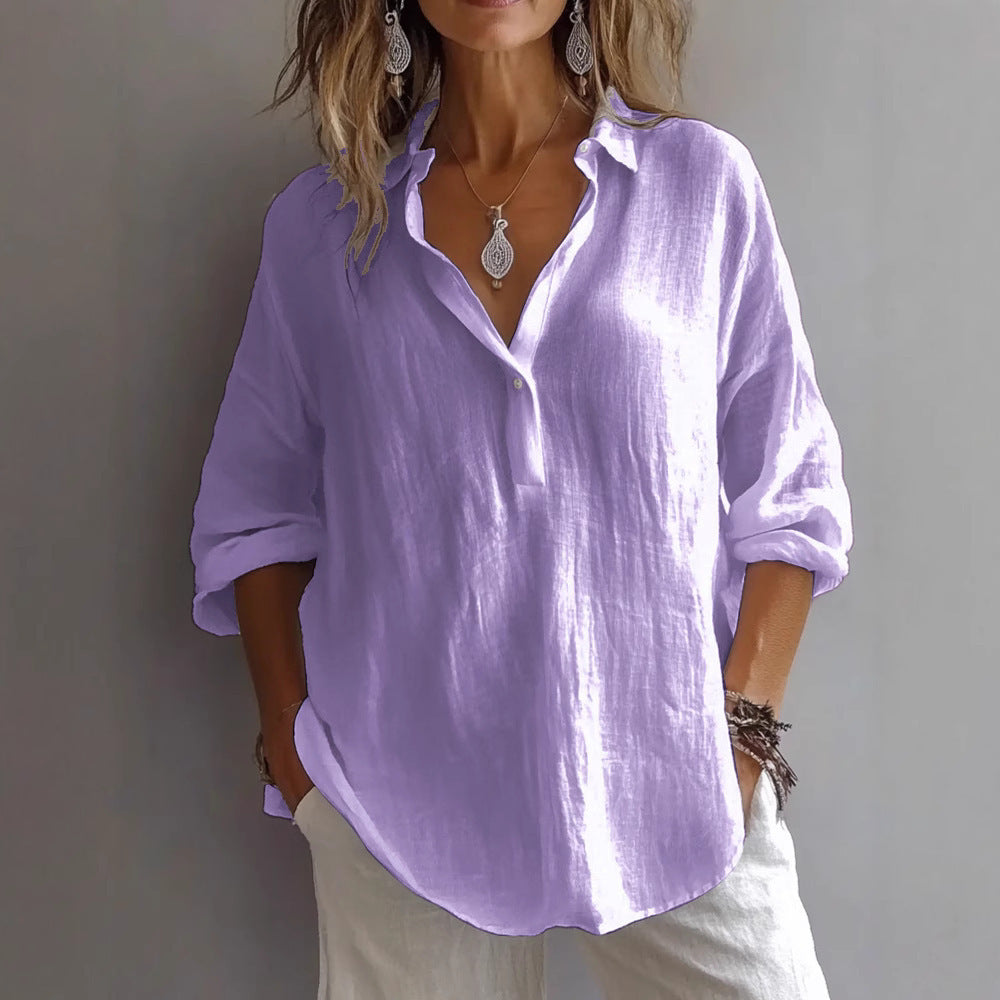 Women's Relaxed V-Neck Long-Sleeve Shirt