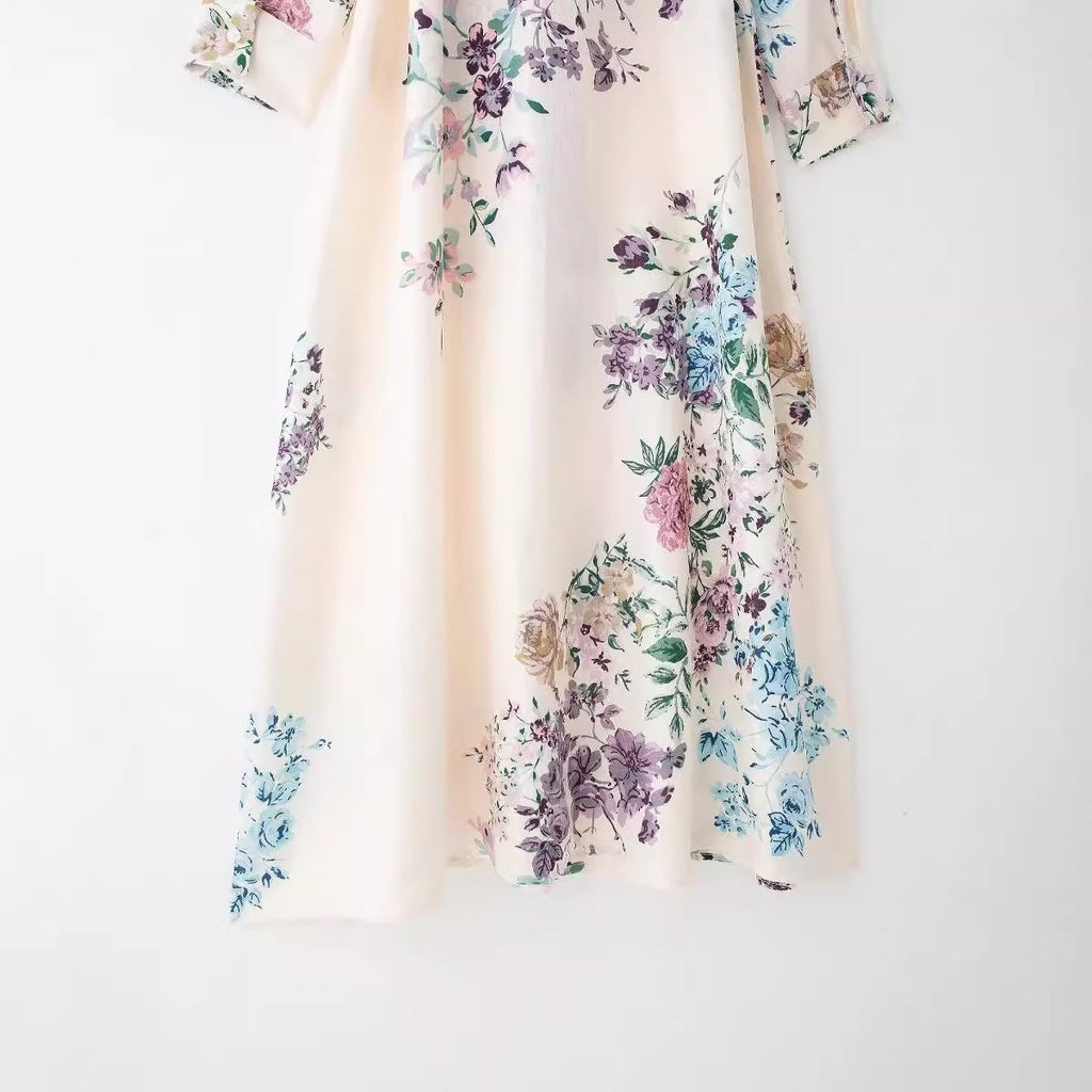 Women's Tie-Print Linen Shirt Dress