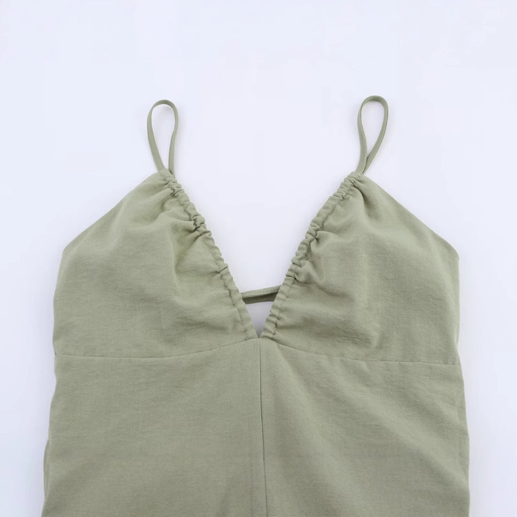 Women's Matcha Green Linen Midi Dress
