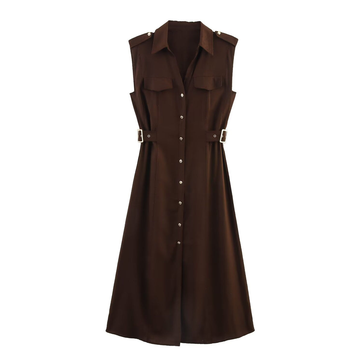 Women's Khaki Linen Midi Dress
