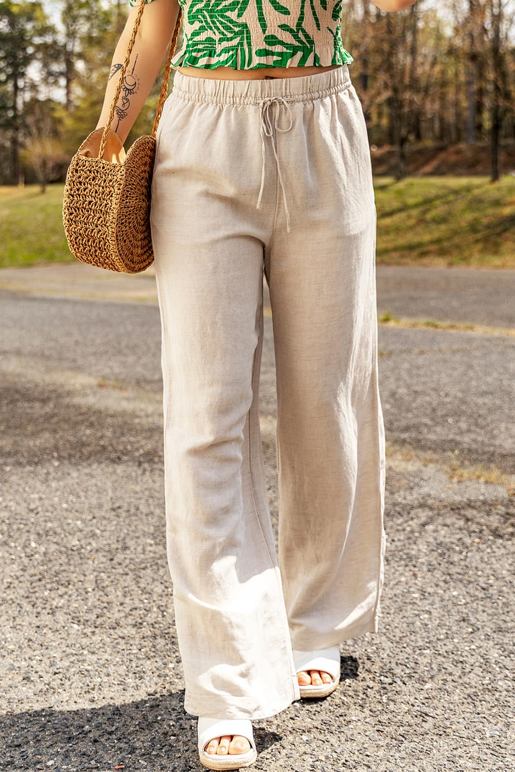 Women's Drawstring Waist Loose Linen Pants