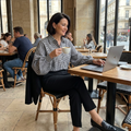 Black lattice puff-sleeve blouse, lifestyle editorial