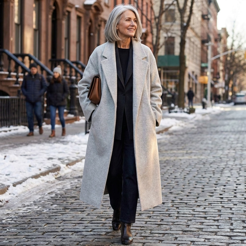 Long woolen windbreaker coat