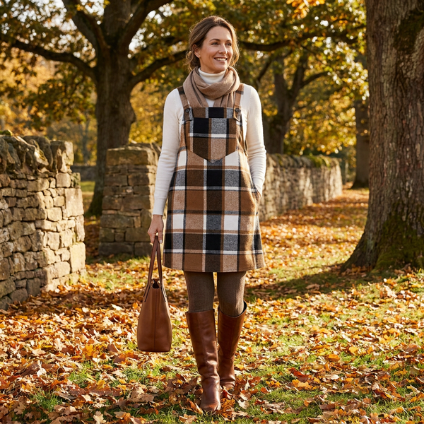 Oversized plaid pinafore dress