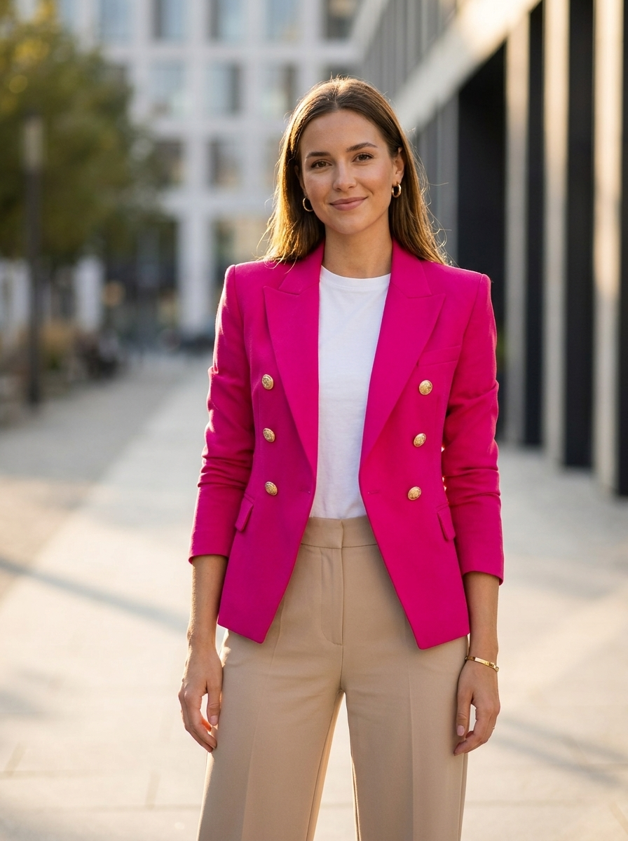 Model wearing Women's Solid Casual Short Jacket