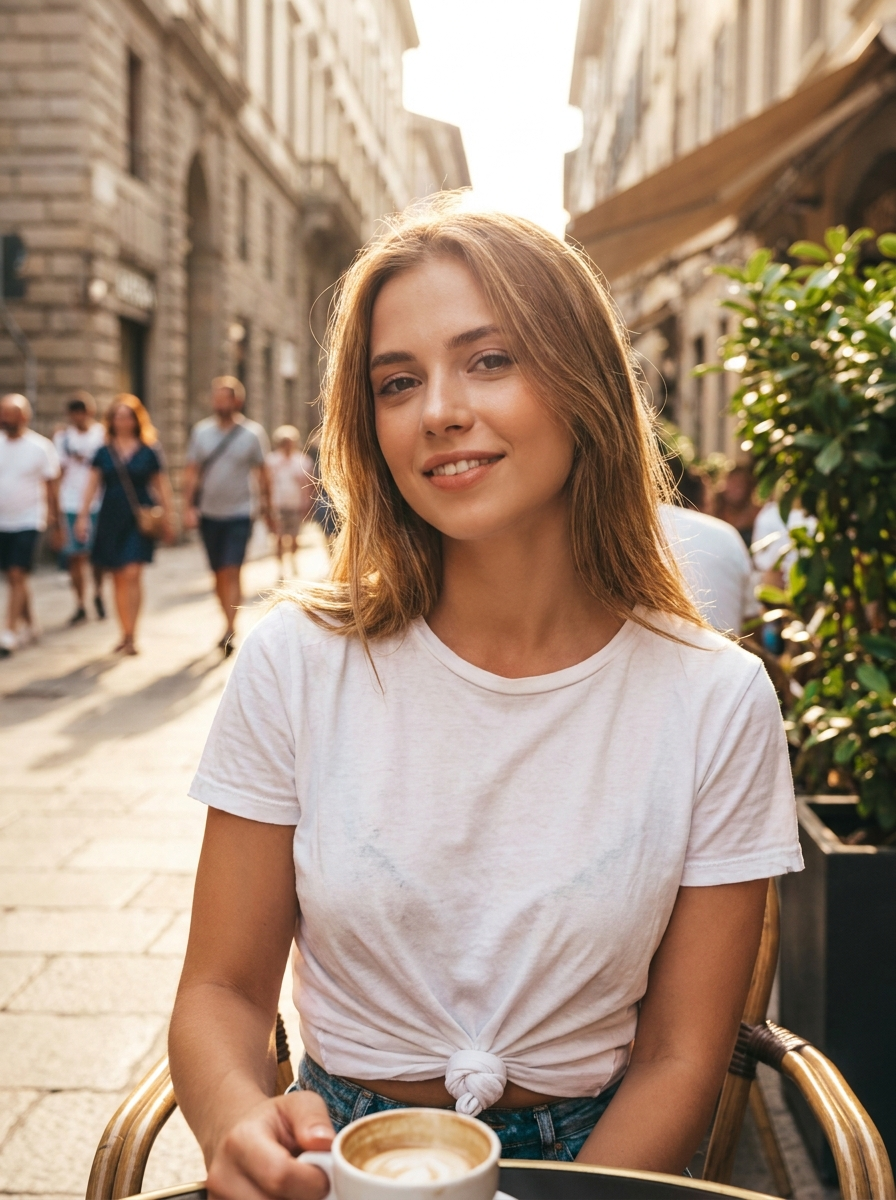 Woman wearing a cotton knotted-front t-shirt