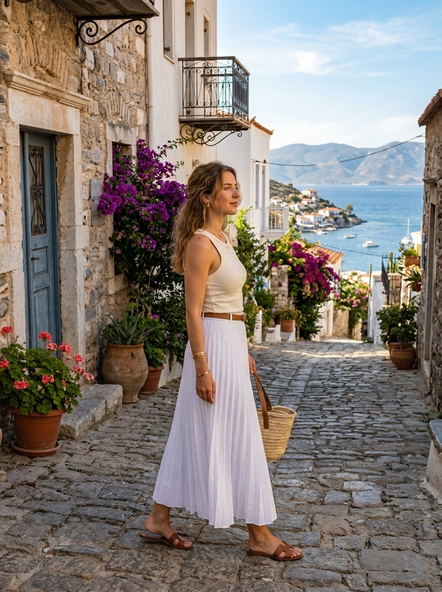 Women's Cotton Pleated Maxi Skirt side view