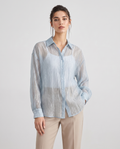 Women's semi-sheer collared long-sleeve button blouse, front view