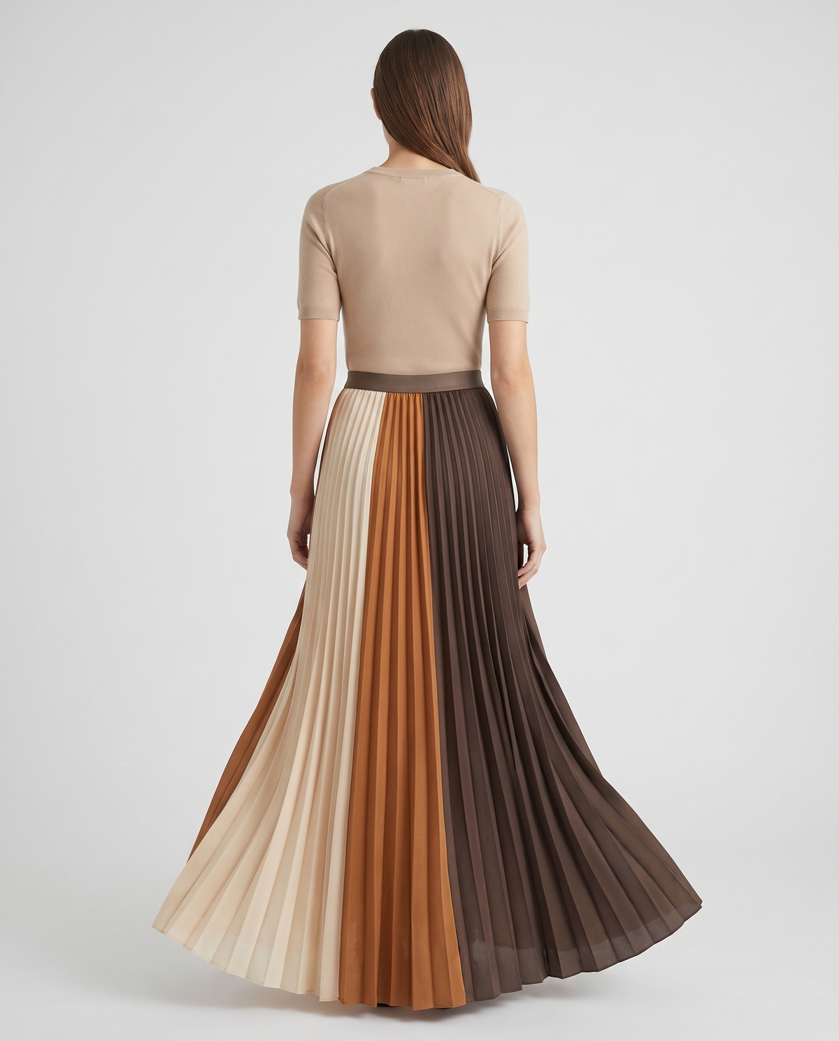 Color-block pleated maxi skirt, back view