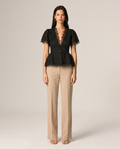 Women's V-neck lace fringe peplum top, front view