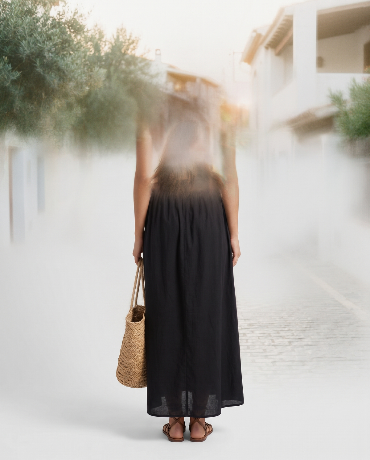 Cotton cutout sleeveless maxi dress, back view
