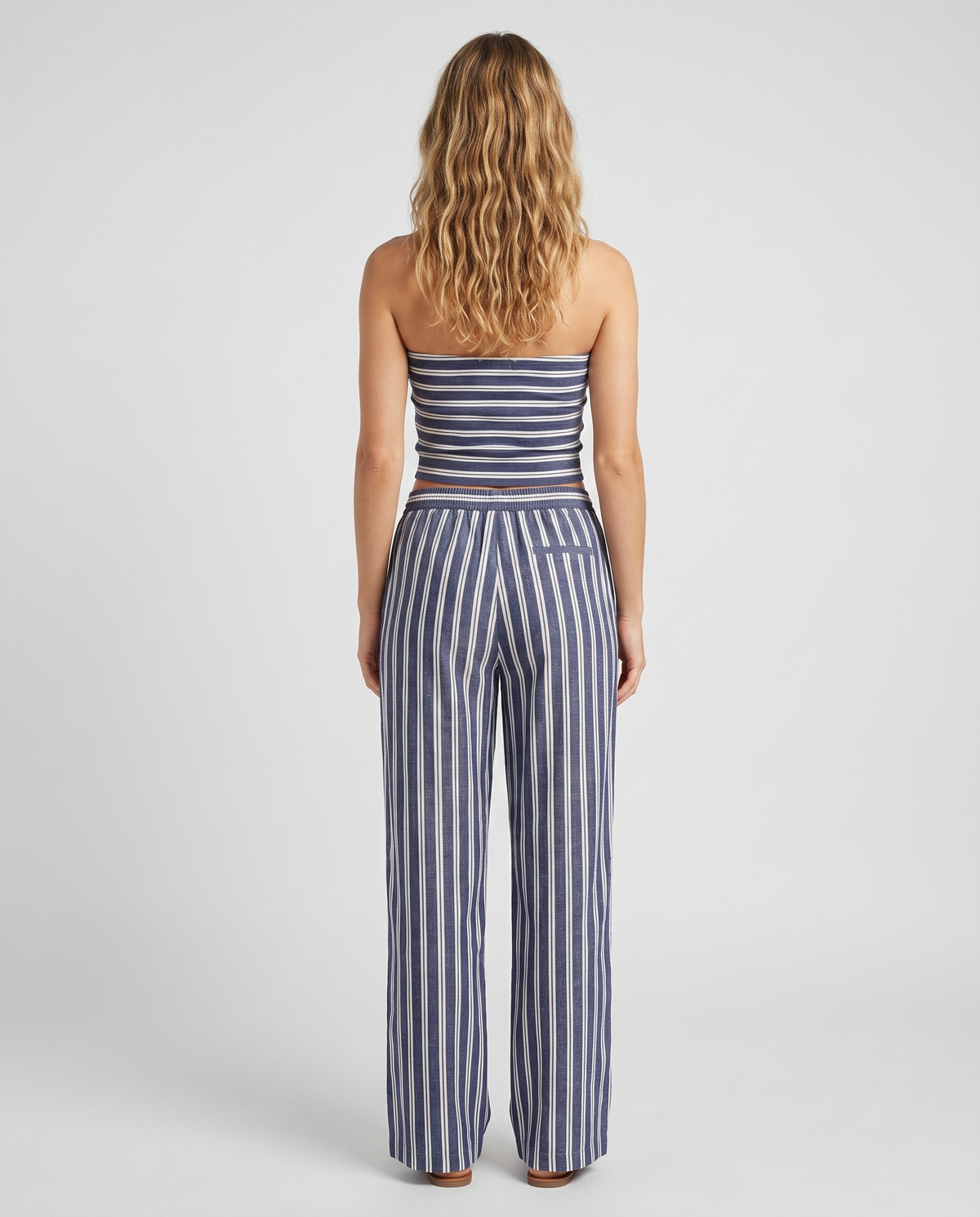 Striped tube top and drawstring pants set, back view