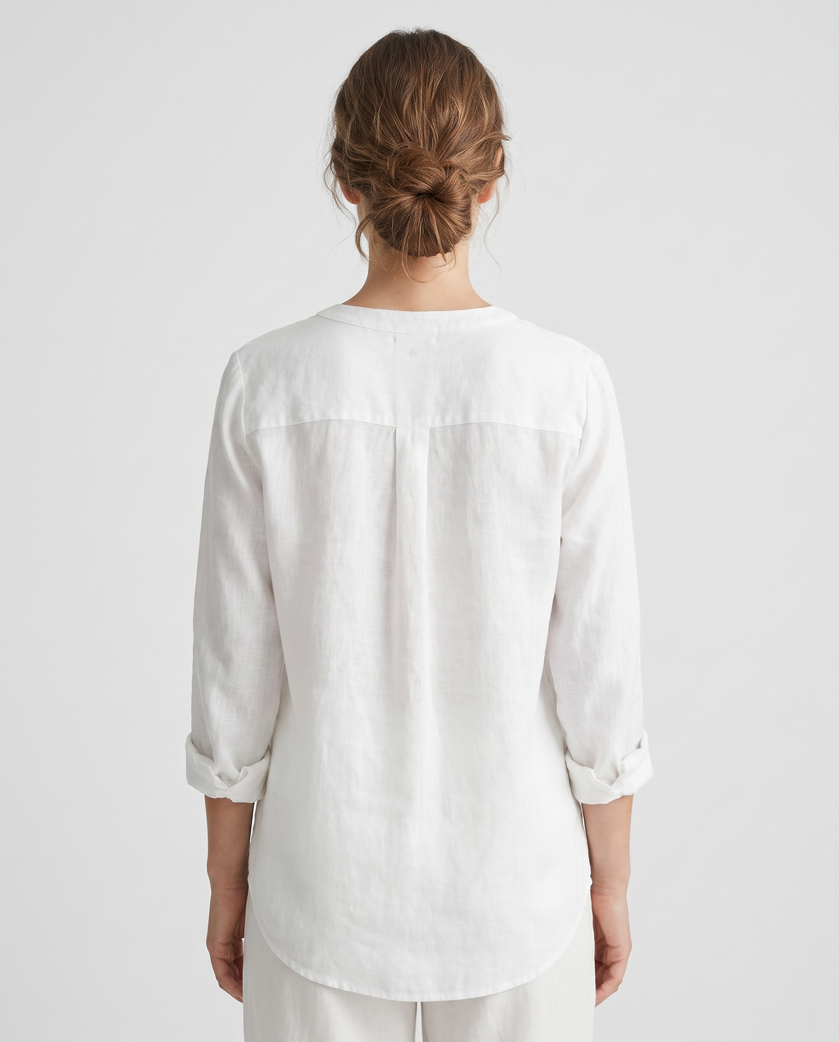 V-neck button-down blouse, back view