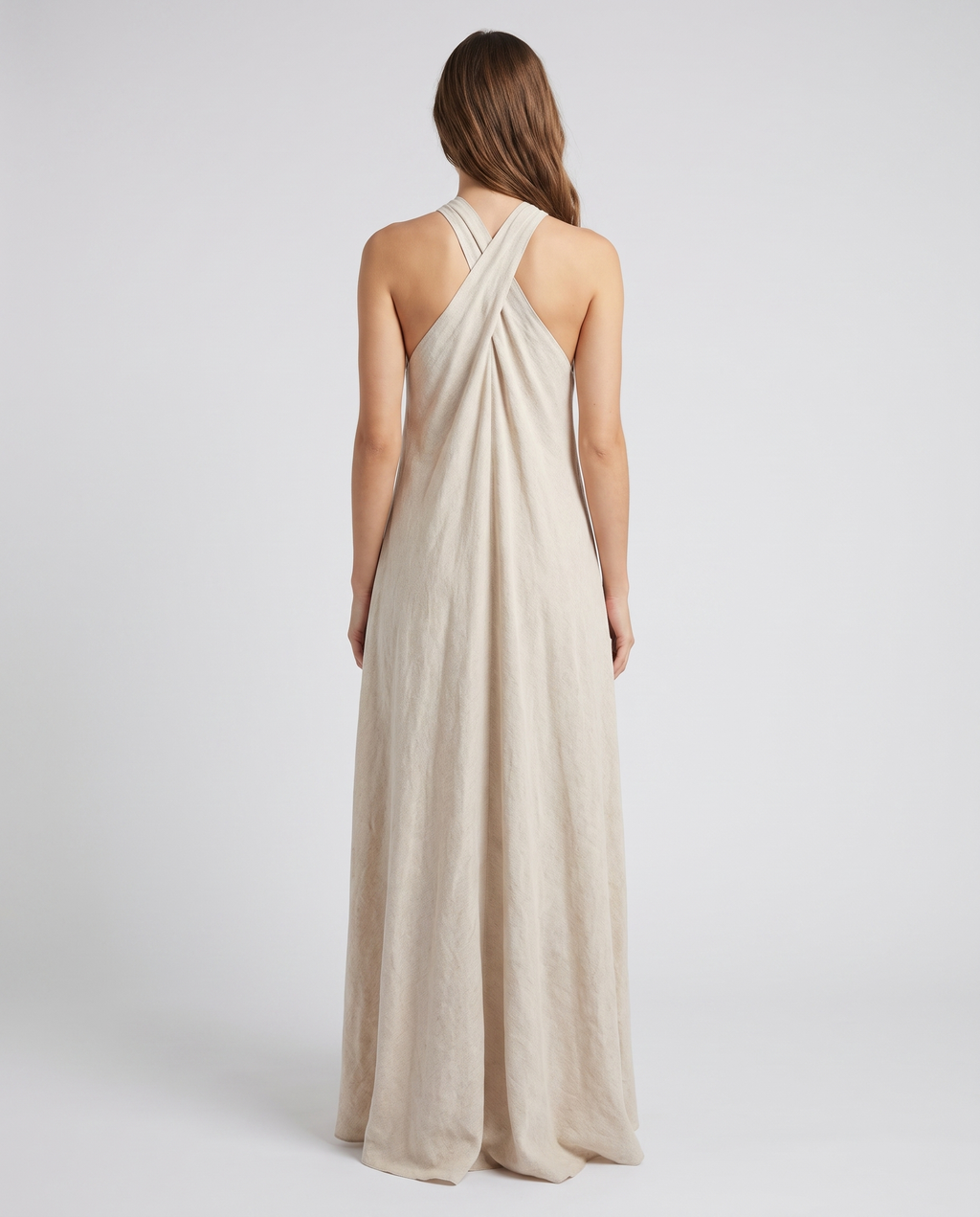 Crisscross halter cotton-linen maxi dress, back view