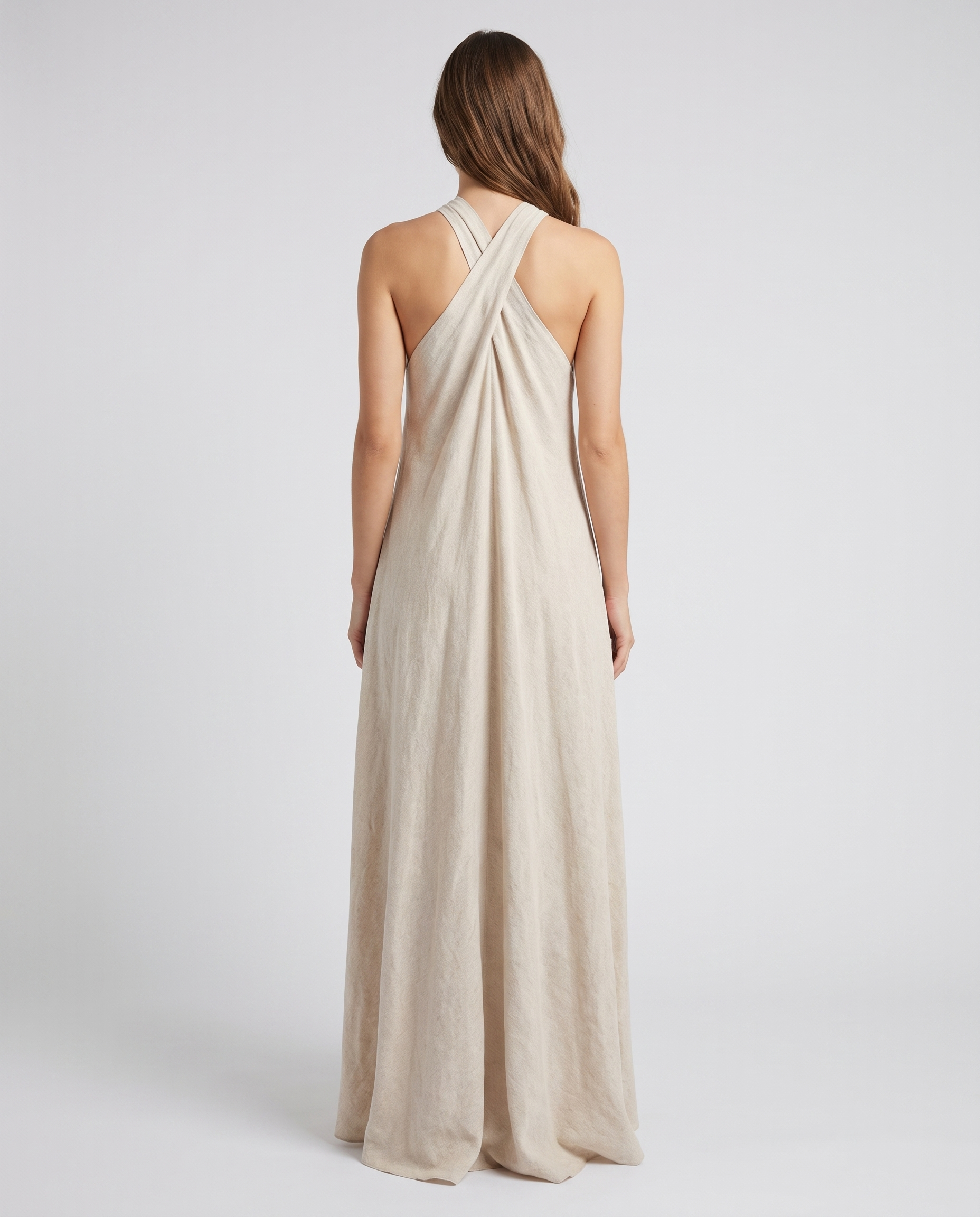Crisscross halter cotton-linen maxi dress, back view