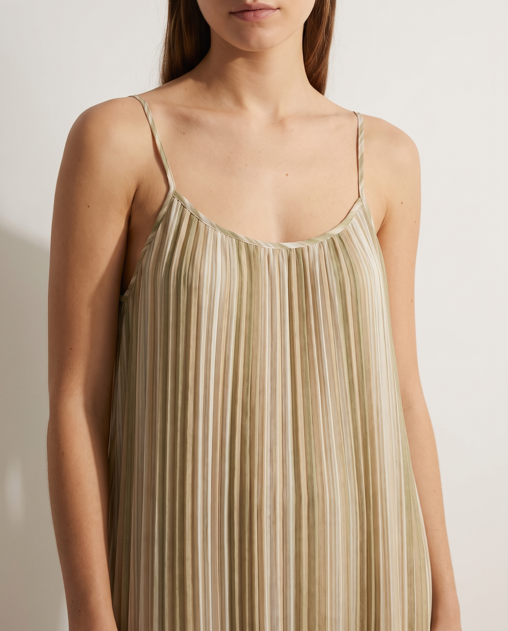 Striped pleated cami maxi dress, pleat detail