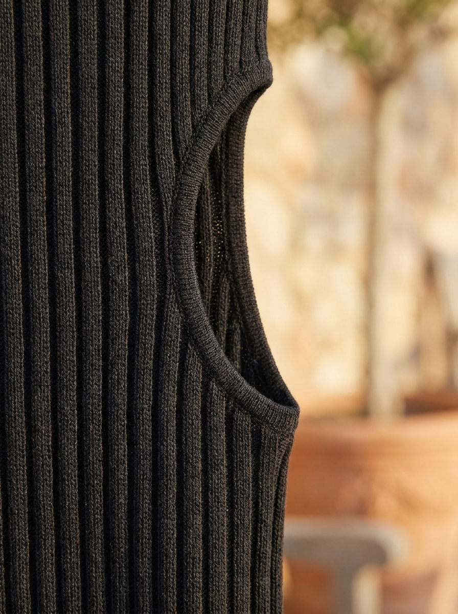 Close-up detail of the knit dress texture and cutout