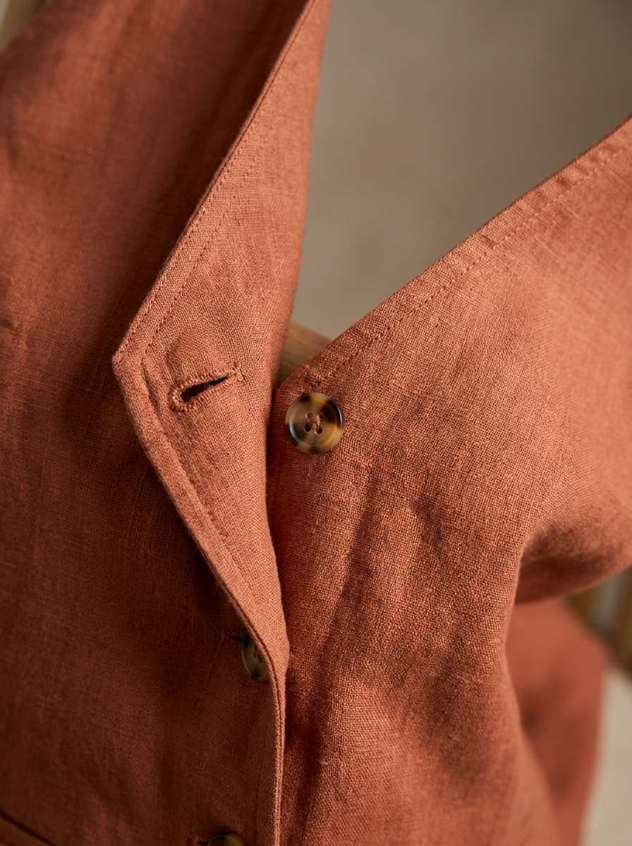 Close-up detail of the halter vest fabric and neckline