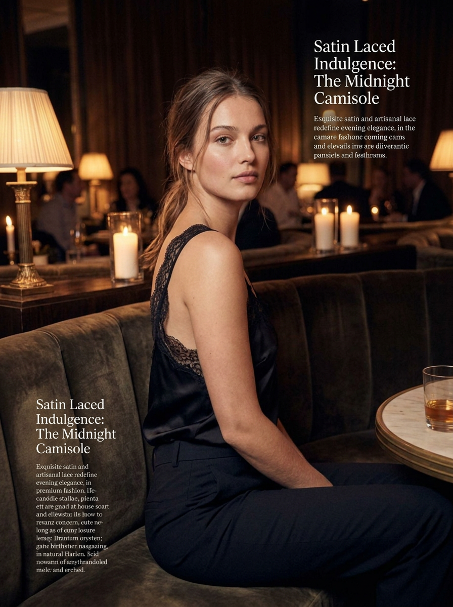 Lace-trim satin cami top, three-quarter view
