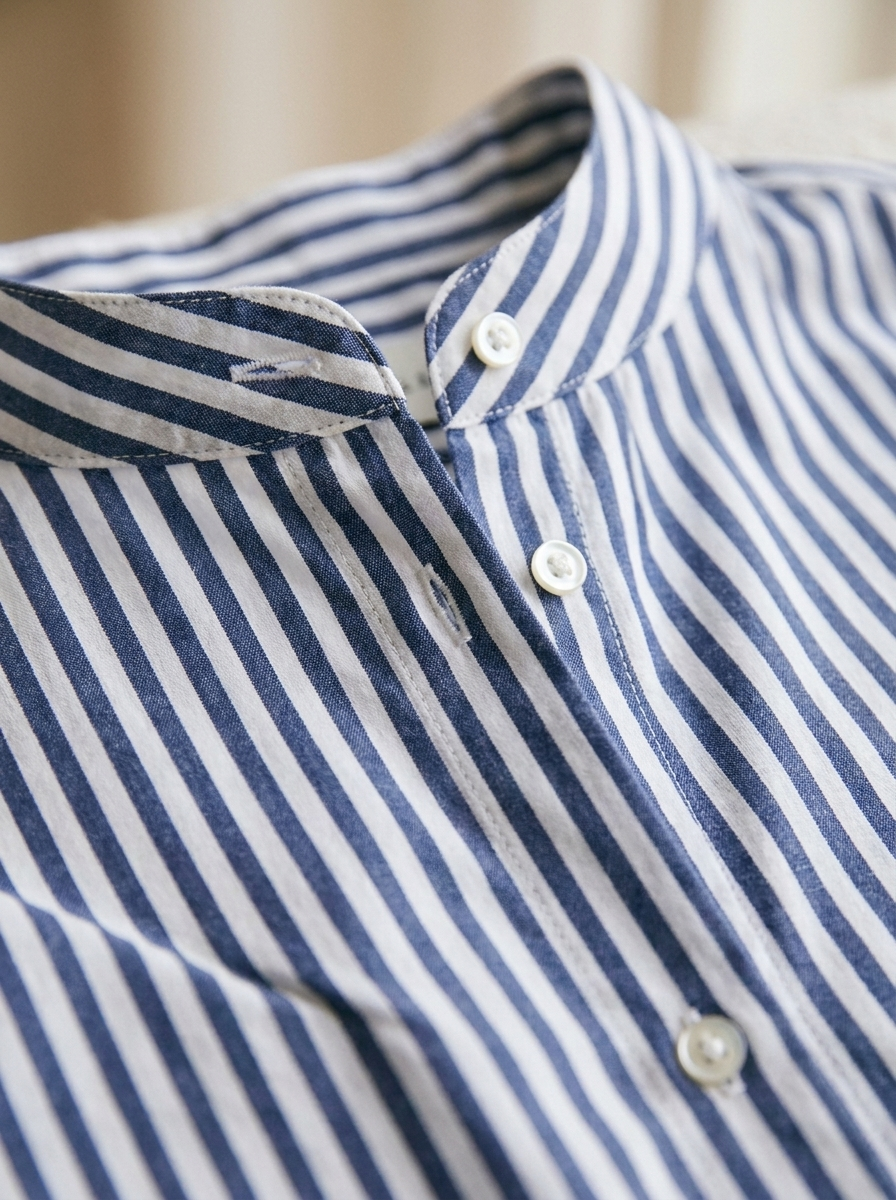 Close-up of the stripe fabric and stand collar