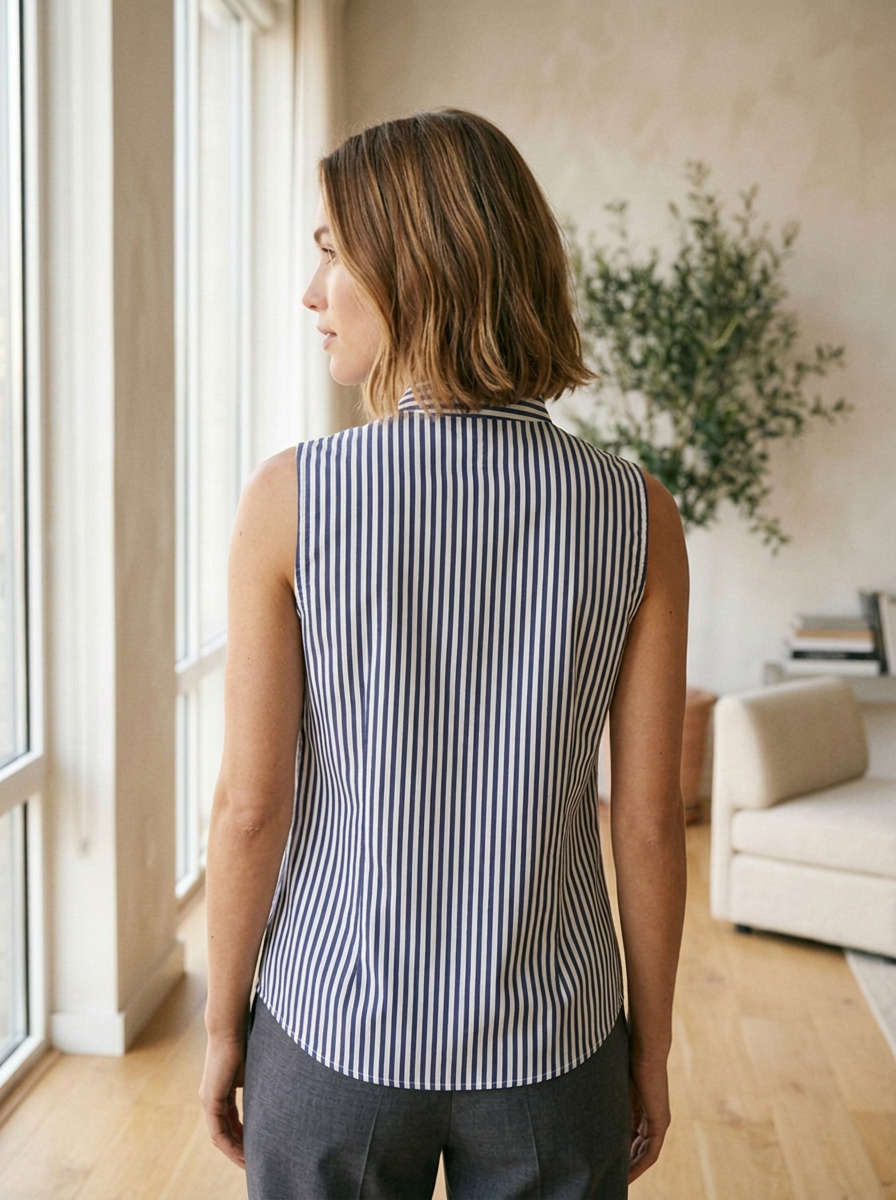 Striped sleeveless blouse, back view
