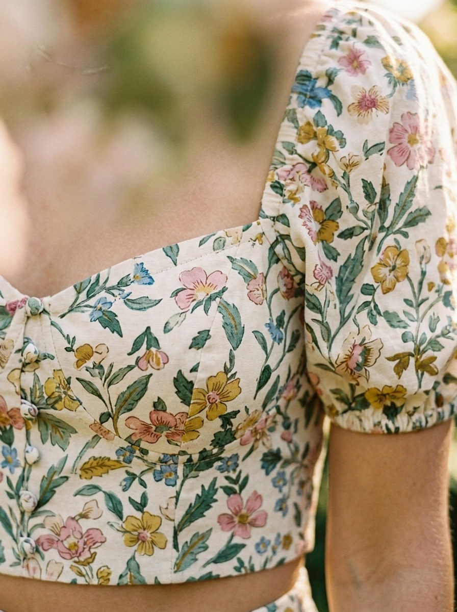 Close-up of the floral print fabric