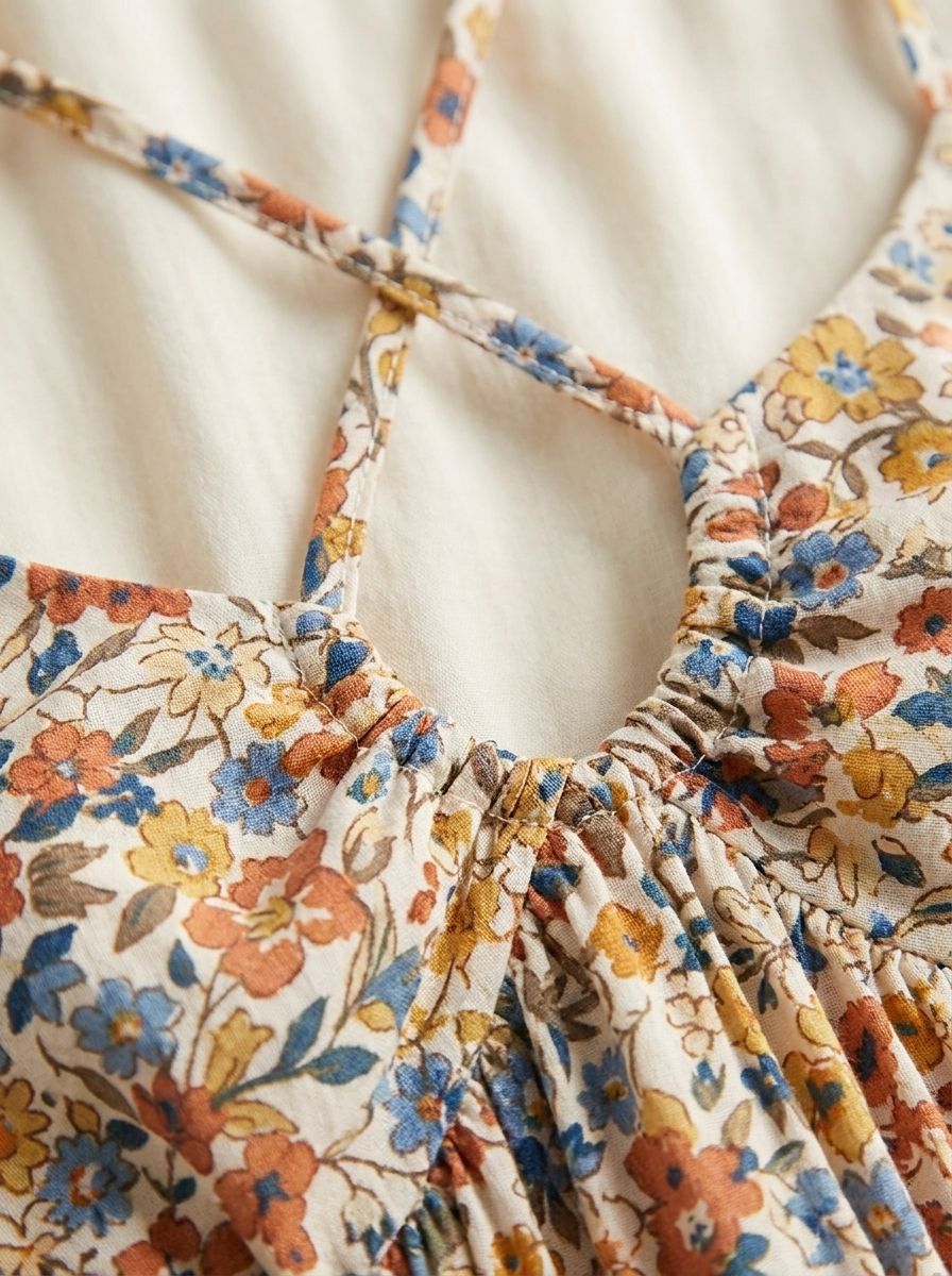 Close-up of the floral print and straps