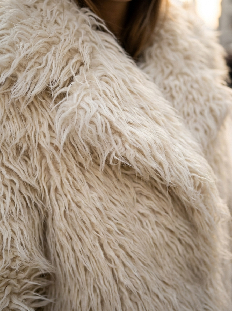 Close-up of the shaggy faux fur texture