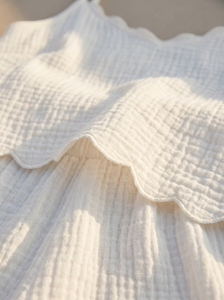 Close-up of the wave-edge trim and cotton fabric