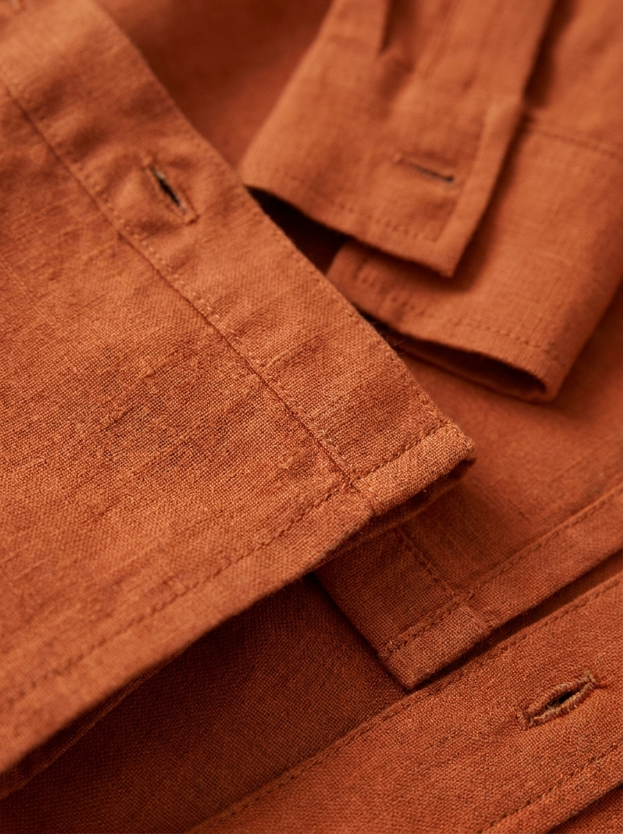 Close-up of the cotton linen fabric and stitching