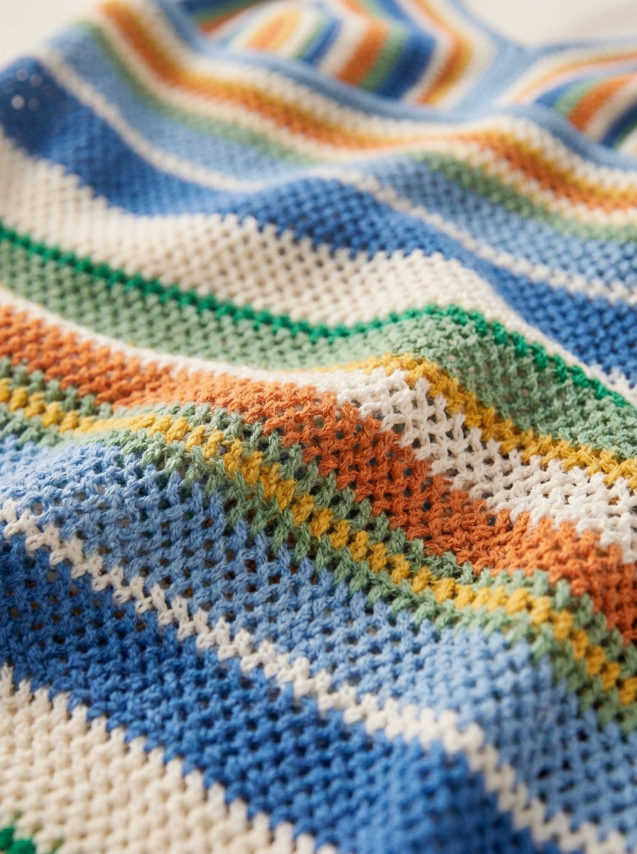 Close-up of the colorful stripe knit texture