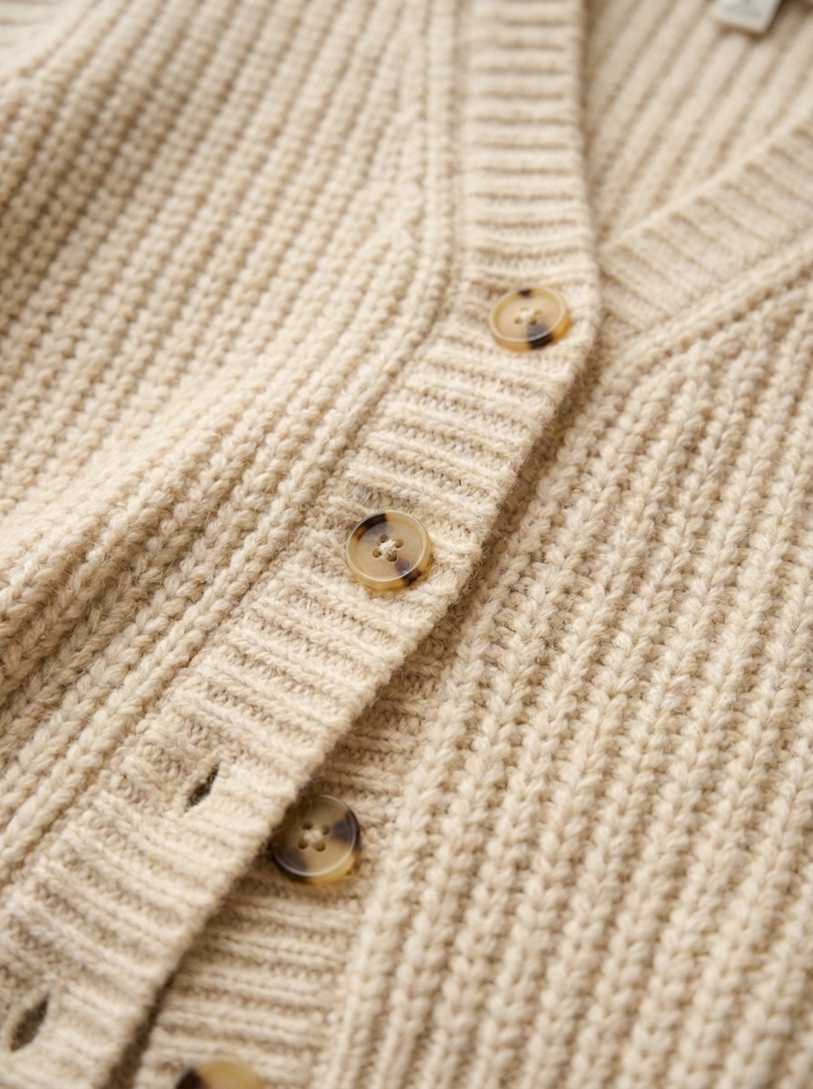Close-up of the textured knit and buttons