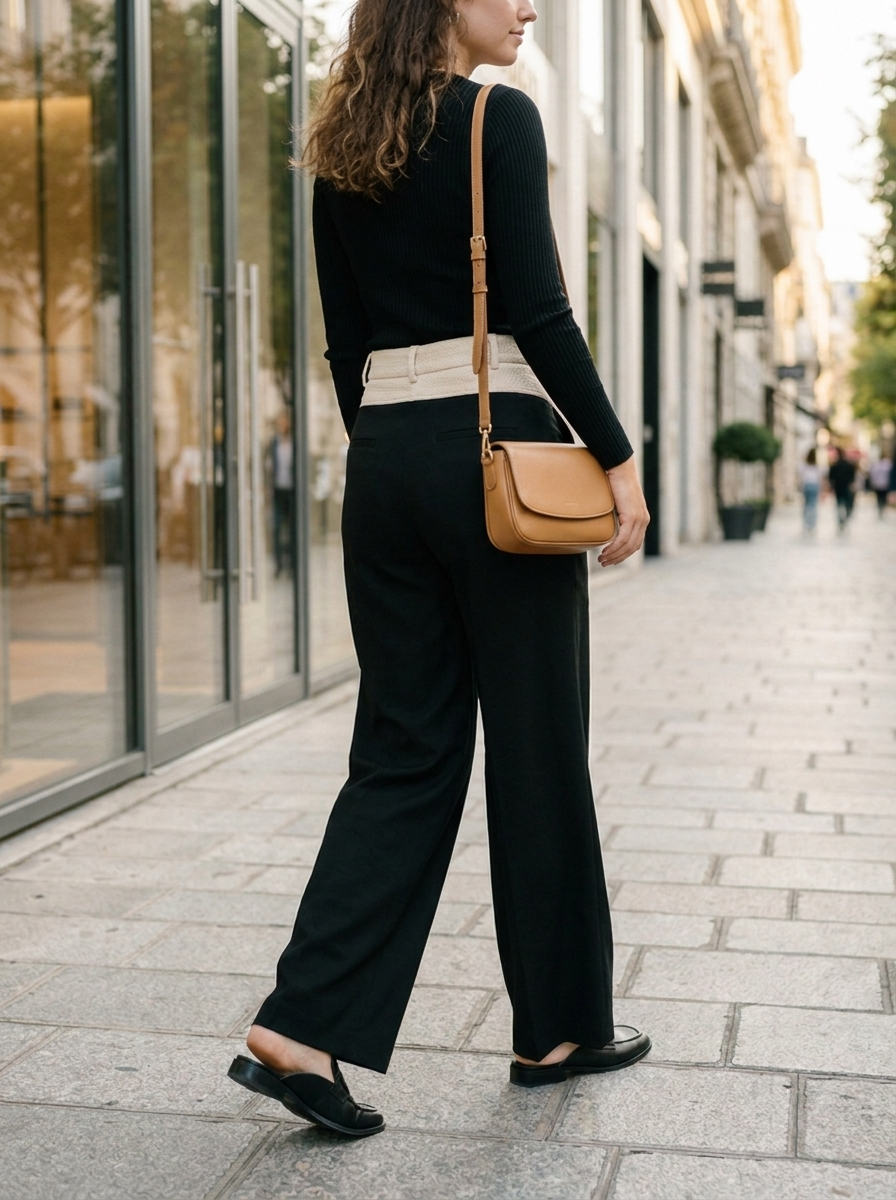 Wide-leg trousers, three-quarter view