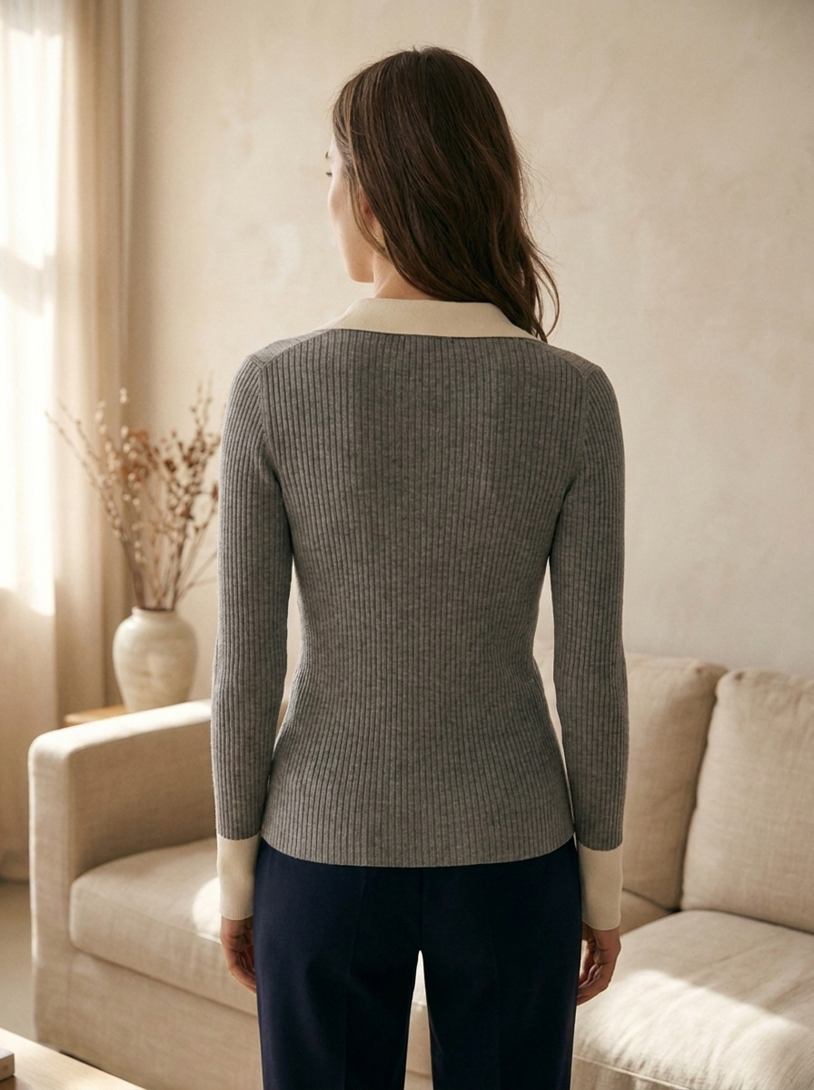 Contrast collar knit top back view