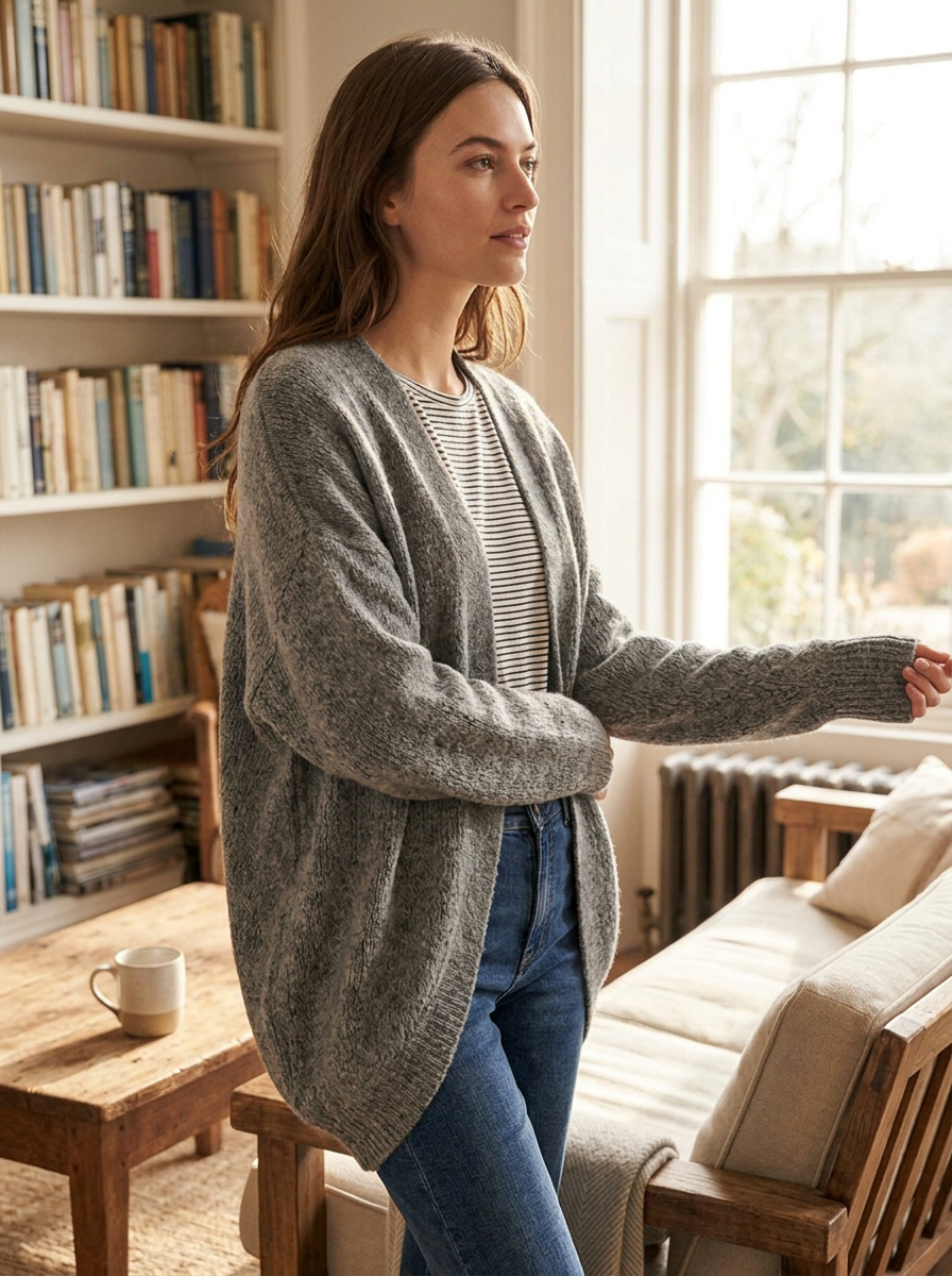 Oversized batwing cardigan three-quarter view