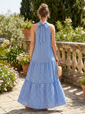 Women's gingham halter cotton maxi dress front view