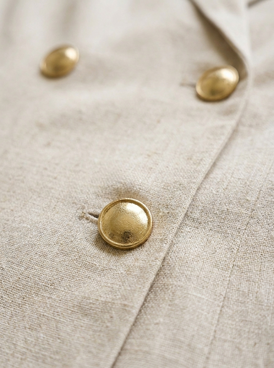Gold buttons and linen fabric detail