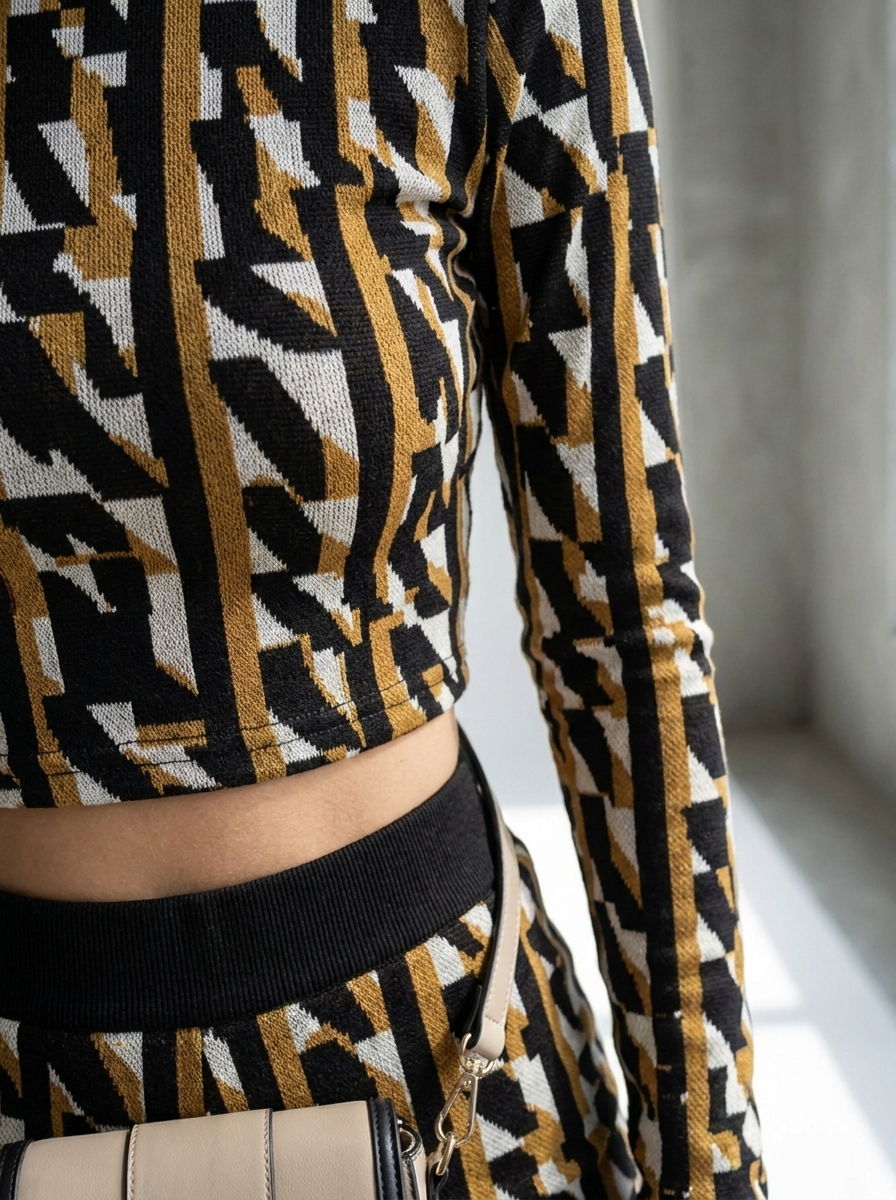 Graphic print fabric and wide-leg pants detail