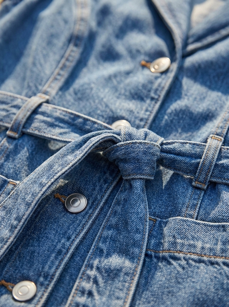 Denim texture, belt and vest button detail
