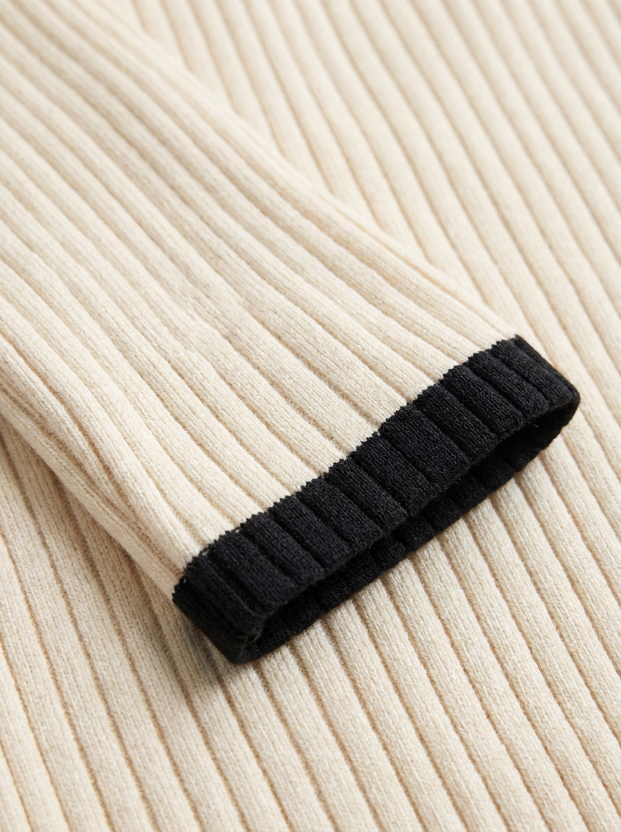 Ribbed knit texture and contrast trim detail