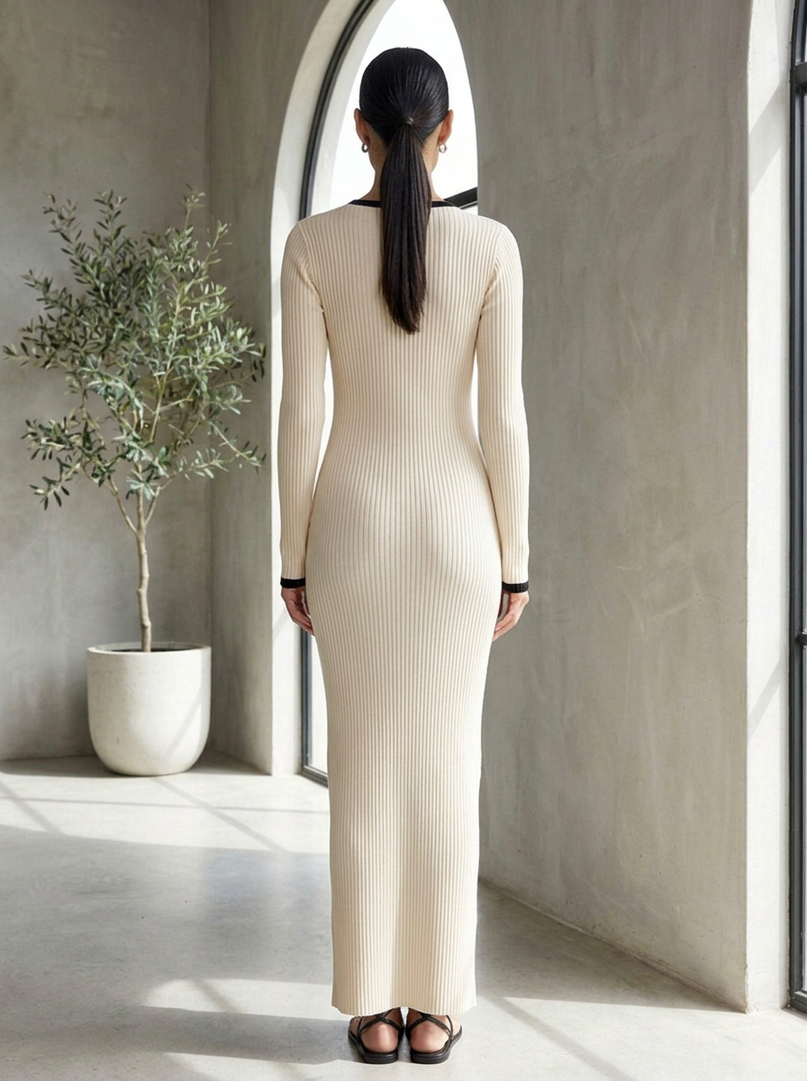 Ribbed knit maxi dress back view