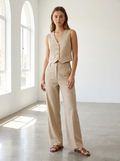 Women's V-neck vest and wide-leg trousers set front view