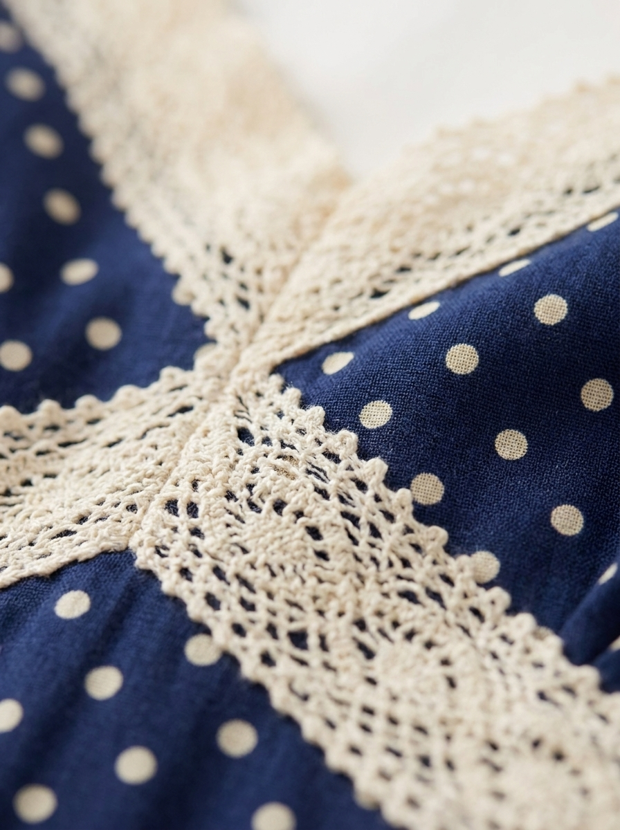 Polka dot fabric and lace trim detail